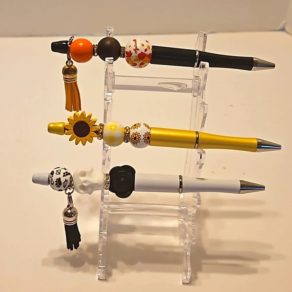 Hand Crafted beaded pens Set of 3 holiday motif handmade halloween fall floral